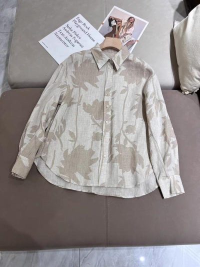 Hauts | Femme Blouse à col montant en soie à imprimé fleuri, motif pied-de-coq et sequins Femme Femme